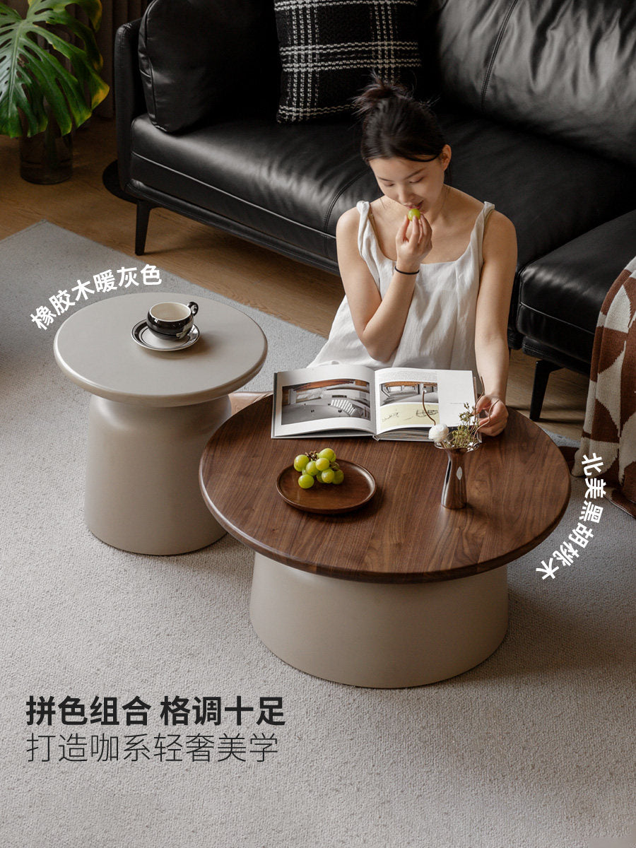 【预售30天】实木茶几客厅意式轻奢茶台黑胡桃木茶桌大小圆几组合